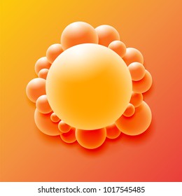 Abstract realistic 3D sphere design. 3d molecules concept, atoms, multicolored balls, balloons, primitive shapes, minimalist design with organic spheres on background. Trendy banner or poster design

