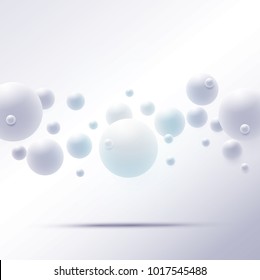 Abstract realistic 3D sphere design. 3d molecules concept, atoms, multicolored balls, balloons, primitive shapes, minimalist design with organic spheres on background. Trendy banner or poster design
