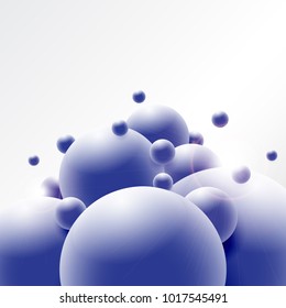 Abstract realistic 3D sphere design. 3d molecules concept, atoms, multicolored balls, balloons, primitive shapes, minimalist design with organic spheres on background. Trendy banner or poster design


