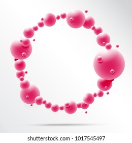 Abstract realistic 3D sphere design. 3d molecules concept, atoms, multicolored balls, balloons, primitive shapes, minimalist design with organic spheres on background. Trendy banner or poster design
