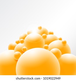 Abstract realistic 3D sphere design. 3d molecules concept, atoms, multicolored balls, balloons, primitive shapes, minimalist design with organic spheres on background. Trendy banner or poster design

