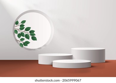 Resumen de un podio peatonal 3D blanco y gris con sombra e iluminación. Escena mínima de pared para la presentación del producto. Diseño de plataforma de representación geométrica vectorial. Escenario para el escaparate.