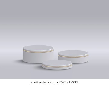 Abstract realistic 3D white pedestal podium set with pastel minimal wall scene for cosmetic product display presentation.