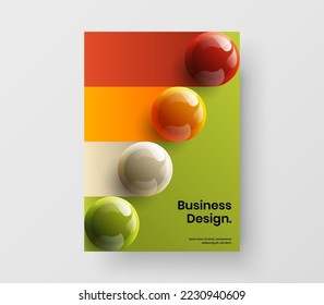 Abstract realistic balls annual report layout. Minimalistic company brochure A4 design vector template.