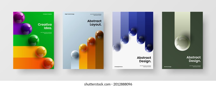 Abstract realistic balls company cover illustration bundle. Clean presentation A4 vector design template collection.