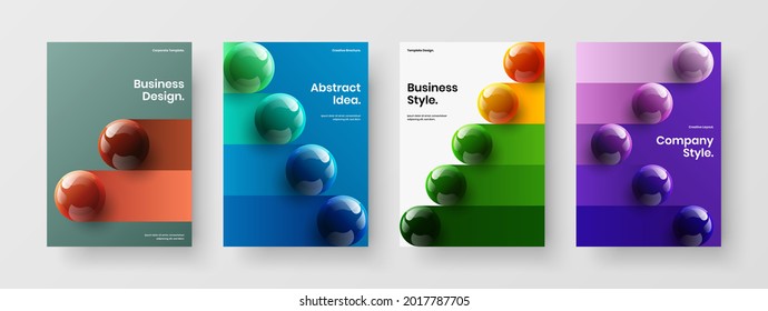 Abstract realistic balls flyer illustration composition. Simple company brochure vector design concept collection.