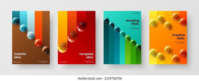 Abstract realistic balls placard layout bundle. Vivid booklet vector design template composition.
