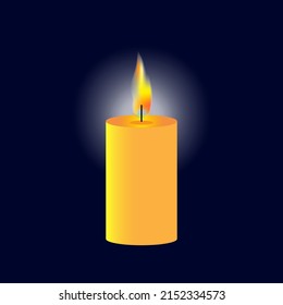 Abstract realistic candle bluebackground. Space background. Fire flame. Vector illustration. stock image.
