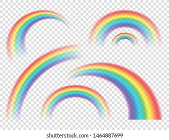 Abstract Realistic Cartoon Colorful Rainbow on Transparent Background. Vector illustration.