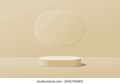 Abstract realistic cream 3d round podium and horizontal round shape backdrop. Minimal scene for product display mockup. Vector geometric platform. Vector stage rendering. Stage for product promotion.