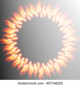 Abstract realistic fire ring transparent background design element. Fire light effect. Burning glow cover.