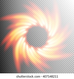 Abstract realistic fire ring transparent background design element. Fire light effect. Burning glow cover.