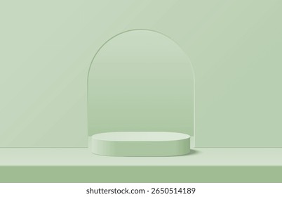 Abstractas realista verde 3D podio redondo y arco de la puerta de forma de fondo. Escena mínima para la maqueta de la exhibición del producto. Plataforma geométrica de Vector. Etapa de Vector para la promoción del producto. Pedestal para escaparate.