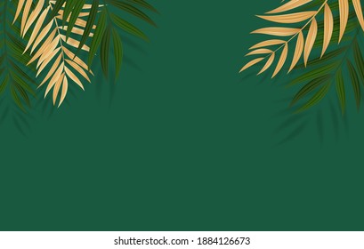 Abstract Realistic Green and Golden Palm Leaf Tropical Background. Vector illustration