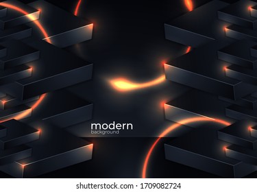 Abstract realistic layered paper cut decoration black background 