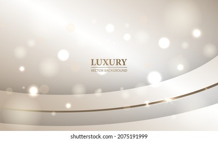 Abstract realistic luxury elegant festive beige background with gold line and bokeh light effect. Vector illustration