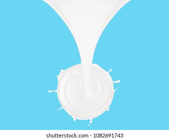 Abstract realistic milk drop with splashes isolated on blue background. vector illustration