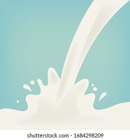Leche de leche abstracta y realista con salpicaduras aisladas en fondo azul. ilustración vectorial