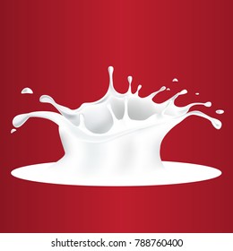 Abstract realistic milk drop with splashes isolated on blue background. Each layer grouped separately.