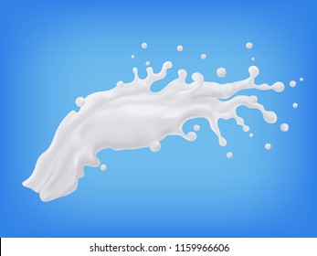 Abstract realistic milk splash isolated on blue background. vector illustration.