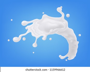 Abstract realistic milk splash isolated on blue background. vector illustration.