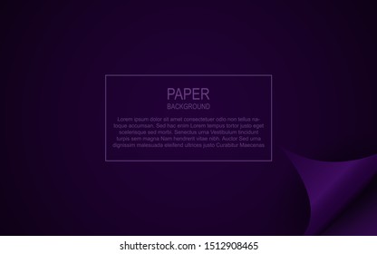 Abstract realistic paper curled background with purple color. Luxury and modern vector design template for use frame, cover, sale banner, presentation, advertising, corporate