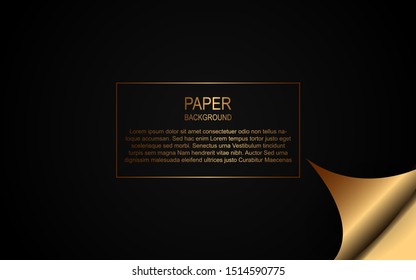 Abstract realistic paper curled on corner background. Geometric black and golden color combination luxury concept for use modern cover, banner, corporate, advertising