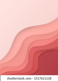 Abstract realistic paper cut background with wavy shapes in pink and vinous colors. Vector illustration
