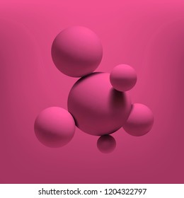 Abstract realistic pink 3d spheres structure background. Vector illustration