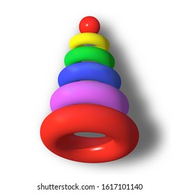 Abstract realistic pyramid toy with rainbow colored rings for childhood illustrations or kid diagram