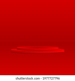 Abstract realistic red color of two level podium or pedestal on red background. vector illustration.
