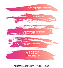 Abstract realistic smears pink gouache paint set on white paper