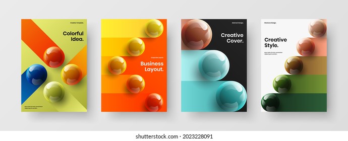 Abstract realistic spheres corporate identity layout composition. Modern handbill vector design template collection.
