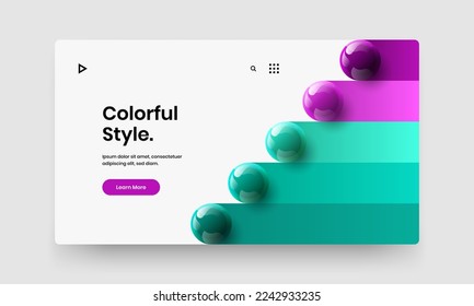 Abstract realistic spheres cover layout. Geometric website screen design vector illustration.