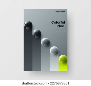 Abstract realistic spheres flyer concept. Minimalistic magazine cover A4 design vector layout.
