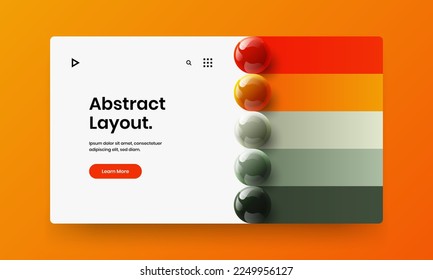 Abstract realistic spheres site layout. Original front page design vector template.