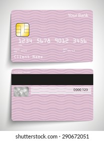 Abstract realistic vector credit card. Purple vintage design.