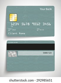 Abstract realistic vector credit card. Blue vintage design.