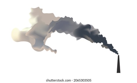 Abstract realistic vector illustration of dirty Smoke from chimney isolated on white background. Smog in city concept. Problem of air quality. Pollution. Environmental conservation. Climate change.