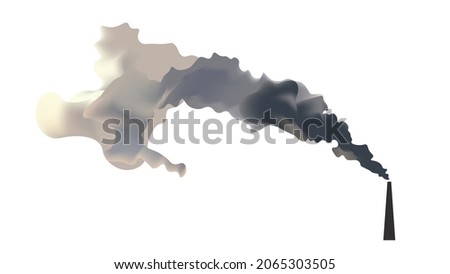 Abstract realistic vector illustration of dirty Smoke from chimney isolated on white background. Smog in city concept. Problem of air quality. Pollution. Environmental conservation. Climate change.