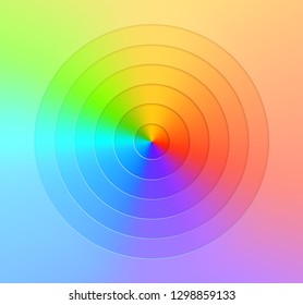 Abstract realistic vector, radial gradient rainbow background. Bright taper realistic paper cut geometry. Color wheel chart.