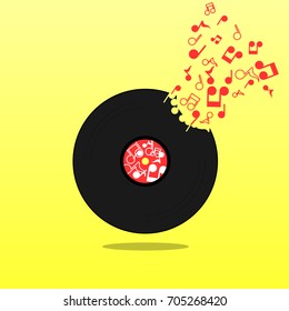Abstract record disc with music notes vector design.