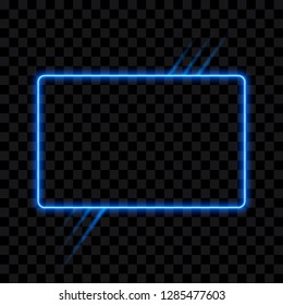 Abstract rectangle blue neon frame, vector illustration, isolated on transparent background.