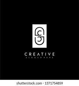 abstract rectangle CC logo letter with circle shape inside design concept