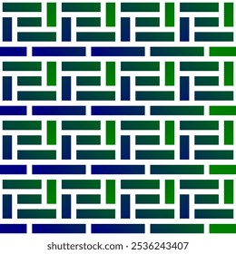 Abstract rectangle composition pattern. Gradient between green and navy blue. White line.
