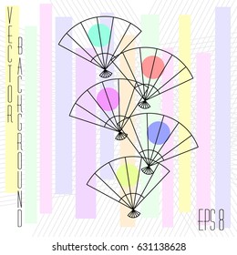 Abstract rectangle and fans. Suprematism modern illustration, avant-garde. Contemporary art. Style vintage Japanese advertising graphics. Print for poster, card, banner. Vector EPS 8