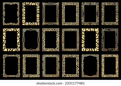 Abstract rectangle frames. Collection of vertical rectangular golden frames. Shining empty borders, copy space for your texts and images.