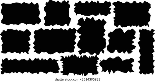 Abstract rectangle frames with wiggly borders, Various Shapes with zigzag edge, Black blob shapes, abstract organic forms, vector illustration, Modern blob shape design, Unique, artistic, creative,