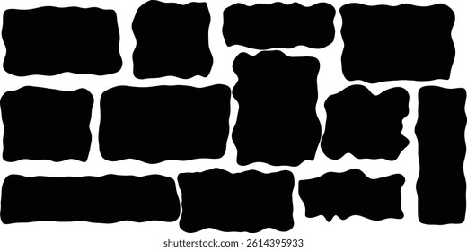Abstract rectangle frames with wiggly borders, Various Shapes with zigzag edge, Black blob shapes, abstract organic forms, vector illustration, Modern blob shape design, Unique, artistic, creative,
