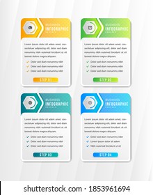 abstract rectangle infographic design template for four information steps. rounded on side. vertical layout. there are four variation colors are orange, green and blue gradient. 